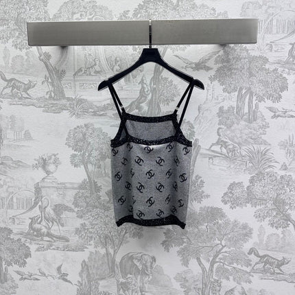 CHANEL CAMISOLE WITH LOGO DETAIL IN GREY