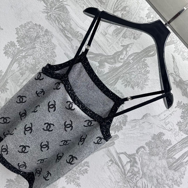 CHANEL CAMISOLE WITH LOGO DETAIL IN GREY