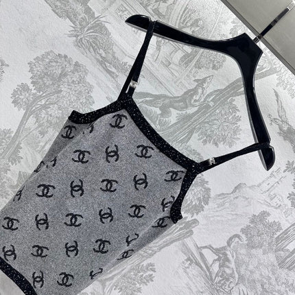 CHANEL CAMISOLE WITH LOGO DETAIL IN GREY