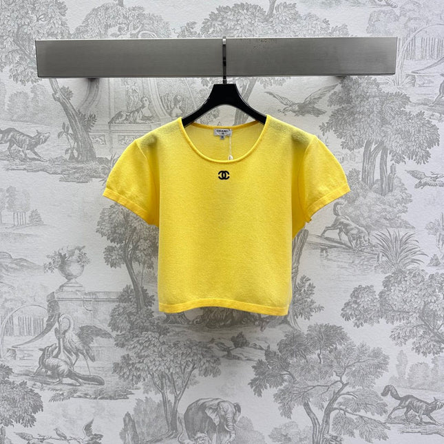 CHANEL SHORT SLEEVE CREW NECK KNIT TOP 263666