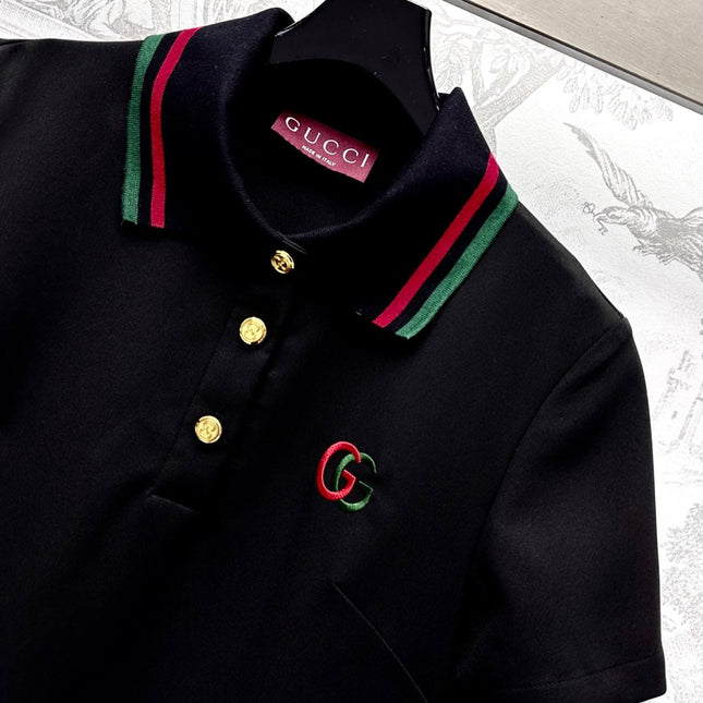 GUCCI 25S SHORT-SLEEVE DRESS IN TWILL SILK 264667