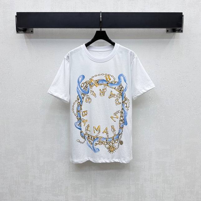 BALMAIN WHITE COTTON T-SHIRT 263722