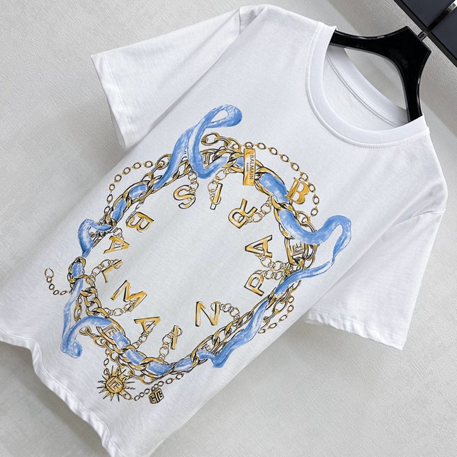 BALMAIN WHITE COTTON T-SHIRT 263722