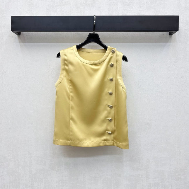 CHANEL SLEEVELESS ROUND-NECK BUTTON-UP TOP 274771