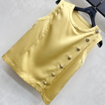 CHANEL SLEEVELESS ROUND-NECK BUTTON-UP TOP 274771