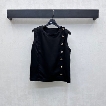 CHANEL SLEEVELESS ROUND-NECK BUTTON-UP TOP 274769