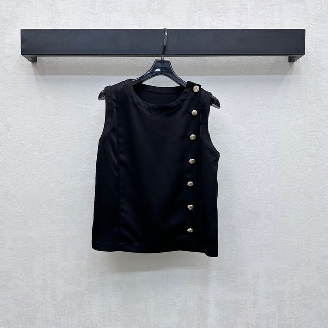 CHANEL SLEEVELESS ROUND-NECK BUTTON-UP TOP 274769