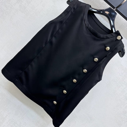 CHANEL SLEEVELESS ROUND-NECK BUTTON-UP TOP 274769