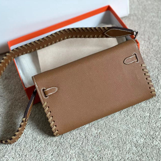 KELLY CLASSIQUE TO GO WALLET 20 IN CHOCOLATE BROWN CALFSKIN WITH SILVER HARDWARE