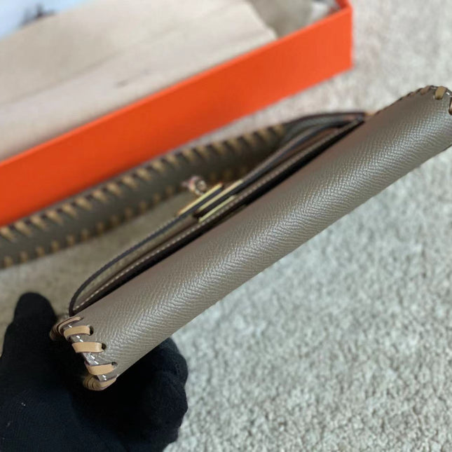 KELLY CLASSIQUE TO GO WALLET 20 IN WENGE BROWN CALFSKIN WITH GOLD HARDWARE