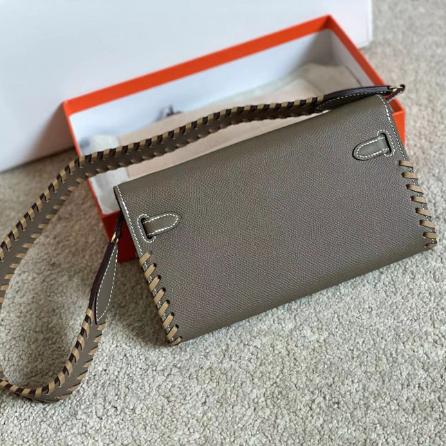 KELLY CLASSIQUE TO GO WALLET 20 IN WENGE BROWN CALFSKIN WITH GOLD HARDWARE