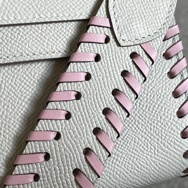 KELLY CLASSIQUE TO GO WALLET 20 IN PALE GRAY CALFSKIN WITH GOLD HARDWARE