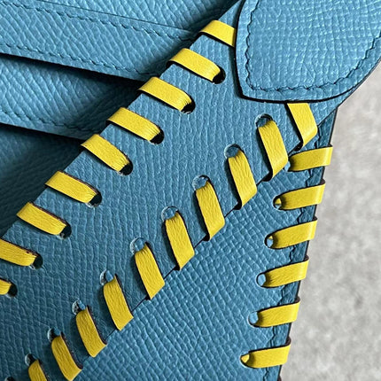 KELLY CLASSIQUE TO GO WALLET 20 IN CERULEAN BLUE CALFSKIN WITH GOLD HARDWARE