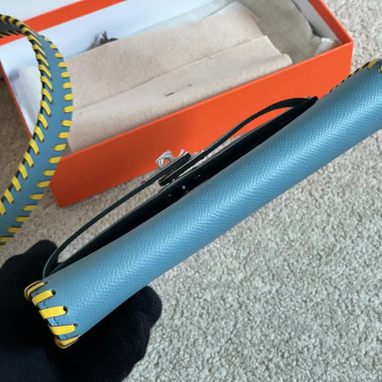 KELLY CLASSIQUE TO GO WALLET 20 IN CERULEAN BLUE CALFSKIN WITH SILVER HARDWARE