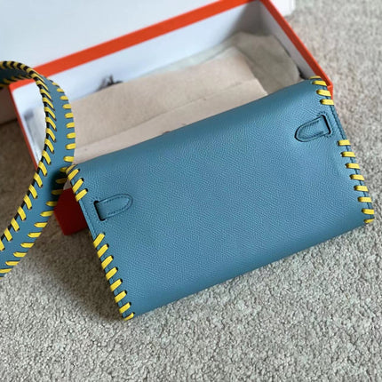 KELLY CLASSIQUE TO GO WALLET 20 IN CERULEAN BLUE CALFSKIN WITH SILVER HARDWARE