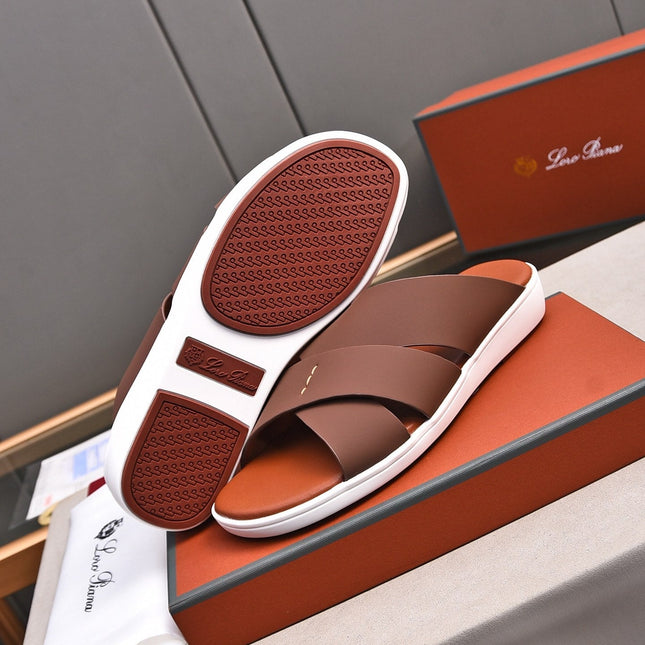 LP INTERWOVEN STRAPS SLIPPERS CHOCOLATE CALFSKIN