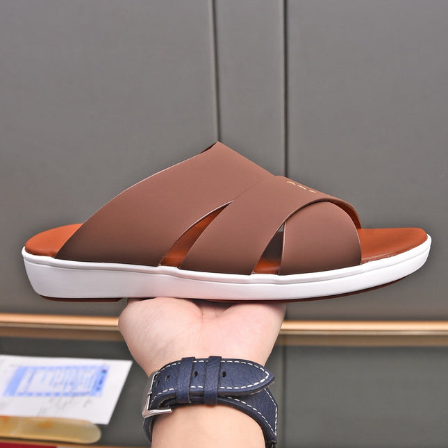 LP INTERWOVEN STRAPS SLIPPERS CHOCOLATE CALFSKIN