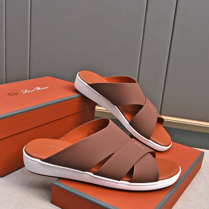 LP INTERWOVEN STRAPS SLIPPERS CHOCOLATE CALFSKIN