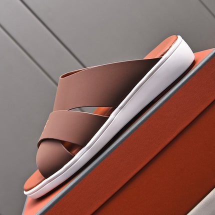 LP INTERWOVEN STRAPS SLIPPERS CHOCOLATE CALFSKIN