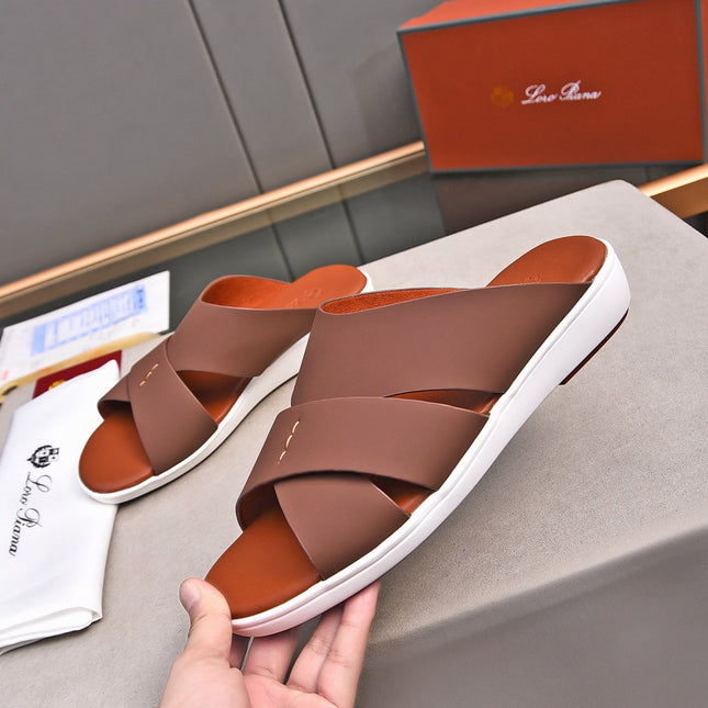 LP INTERWOVEN STRAPS SLIPPERS CHOCOLATE CALFSKIN