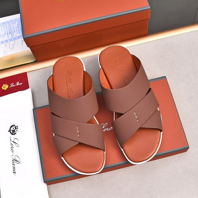 LP INTERWOVEN STRAPS SLIPPERS CHOCOLATE CALFSKIN