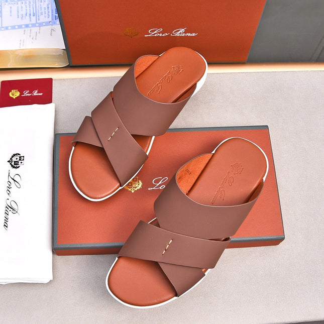 LP INTERWOVEN STRAPS SLIPPERS CHOCOLATE CALFSKIN