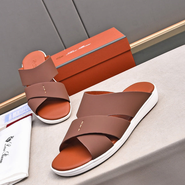 LP INTERWOVEN STRAPS SLIPPERS CHOCOLATE CALFSKIN