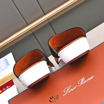 LP INTERWOVEN STRAPS SLIPPERS BLACK CALFSKIN