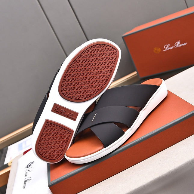 LP INTERWOVEN STRAPS SLIPPERS BLACK CALFSKIN