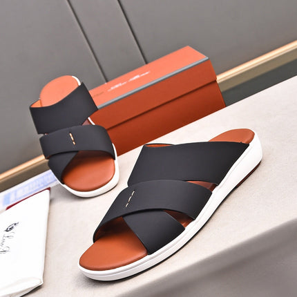 LP INTERWOVEN STRAPS SLIPPERS BLACK CALFSKIN