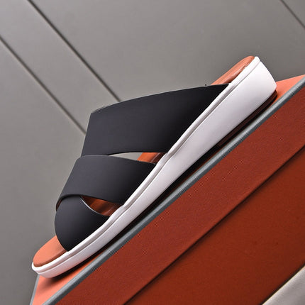 LP INTERWOVEN STRAPS SLIPPERS BLACK CALFSKIN