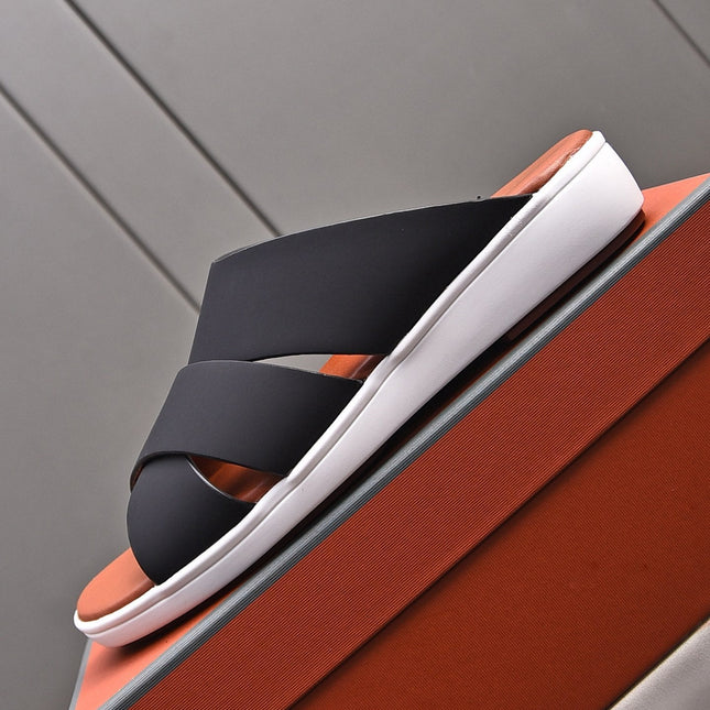 LP INTERWOVEN STRAPS SLIPPERS BLACK CALFSKIN