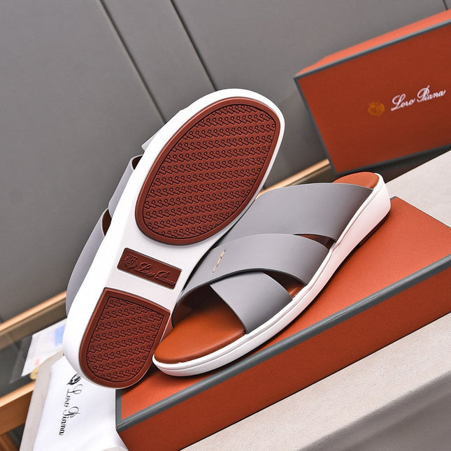 LP INTERWOVEN STRAPS SLIPPERS LIGHT GRAY CALFSKIN