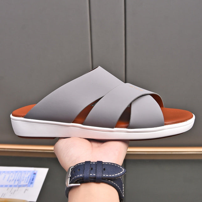 LP INTERWOVEN STRAPS SLIPPERS LIGHT GRAY CALFSKIN