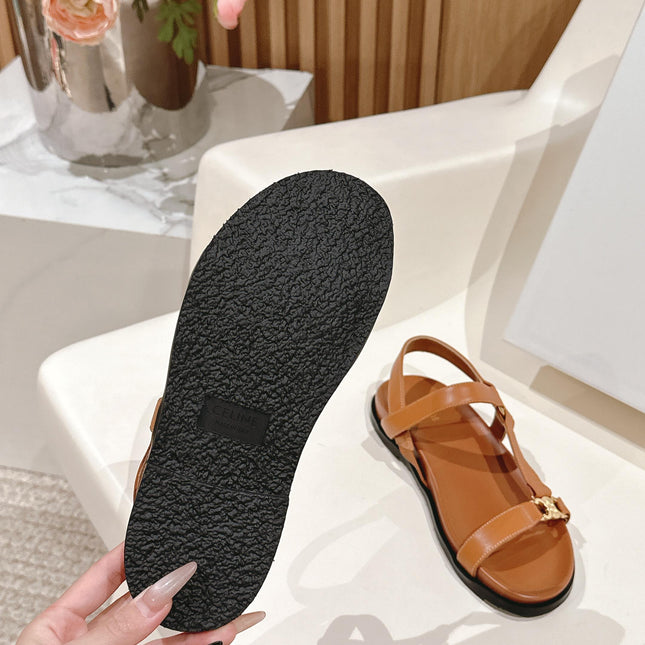 MAUD SANDAL WITH TRIOMPHE IN LIGHT CARAMEL BROWN CALFSKIN