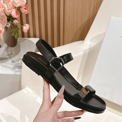 MAUD SANDAL WITH TRIOMPHE IN BLACK CALFSKIN