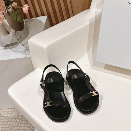 MAUD SANDAL WITH TRIOMPHE IN BLACK CALFSKIN