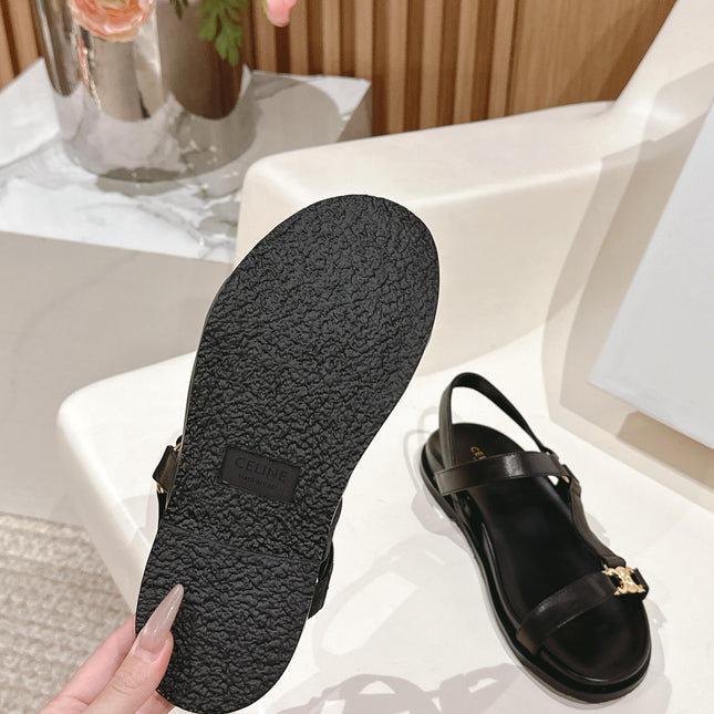 MAUD SANDAL WITH TRIOMPHE IN BLACK CALFSKIN