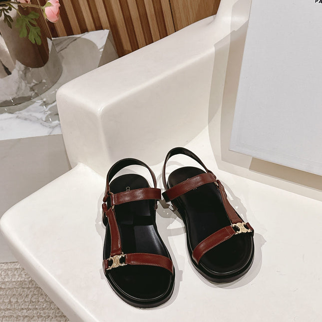 MAUD SANDAL WITH TRIOMPHE IN RUST BROWN CALFSKIN