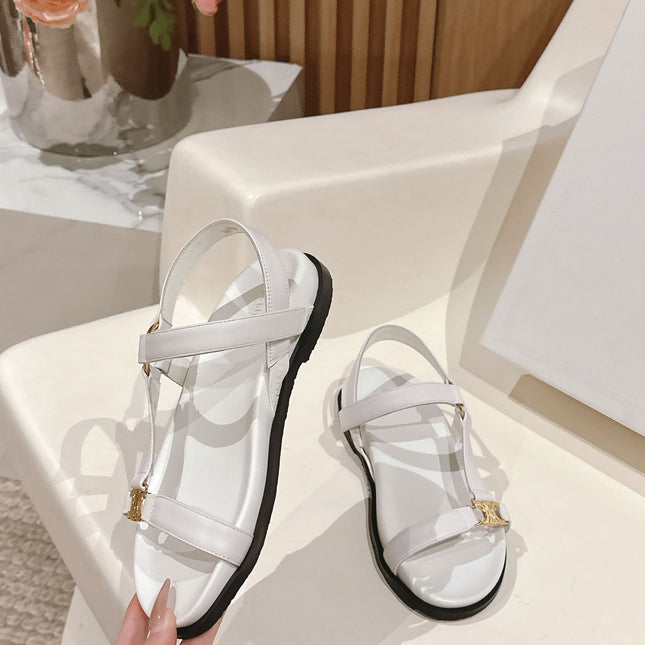 MAUD SANDAL WITH TRIOMPHE IN WHITE CALFSKIN