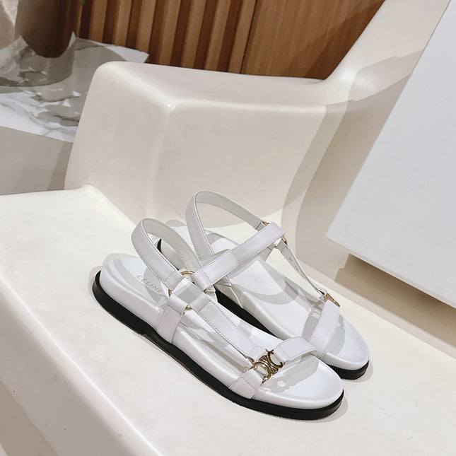 MAUD SANDAL WITH TRIOMPHE IN WHITE CALFSKIN