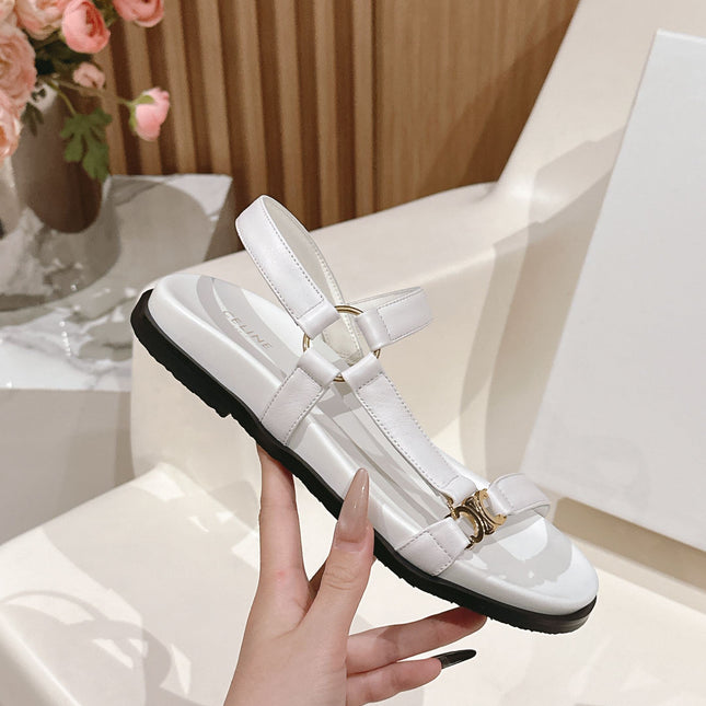 MAUD SANDAL WITH TRIOMPHE IN WHITE CALFSKIN