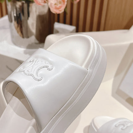BLOCK SLIDE WITH TRIOMPHE IN WHITE SMOOTH LAMBSKIN