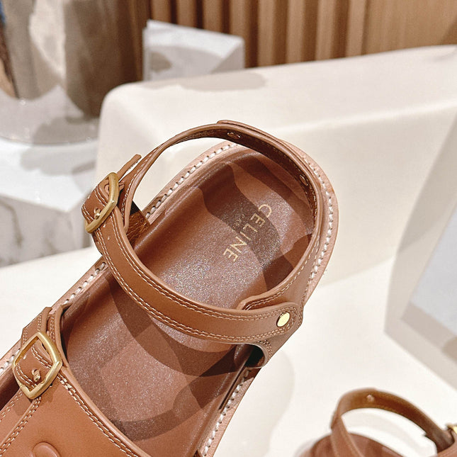 FLAT SANDALS IN RUST BROWN TRIOMPHE EMBOSSED SMOOTH CALFSKIN