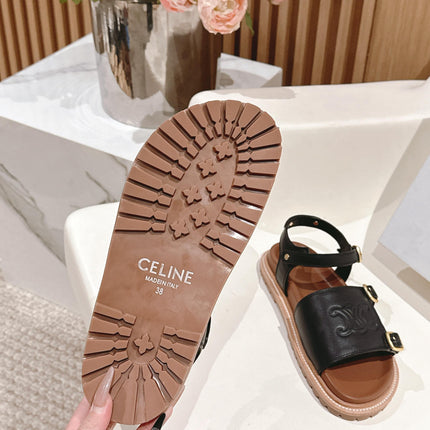 FLAT SANDALS IN BLACK TRIOMPHE EMBOSSED SMOOTH CALFSKIN