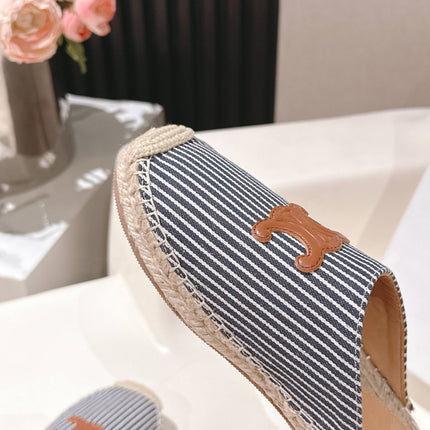 CELINE 25S LES ESPADRILLES MULE IN BLUE STRIPES CANVAS