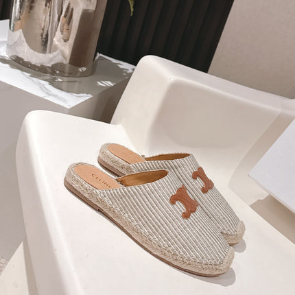 CELINE 25S LES ESPADRILLES MULE IN LIGHT GRAY CANVAS