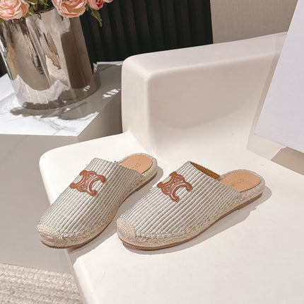 CELINE 25S LES ESPADRILLES MULE IN LIGHT GRAY CANVAS