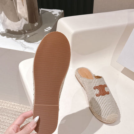 CELINE 25S LES ESPADRILLES MULE IN LIGHT GRAY CANVAS