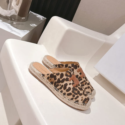 CELINE 25S LES ESPADRILLES MULE IN LEOPARD PRINTED HAIRY CALFSKIN